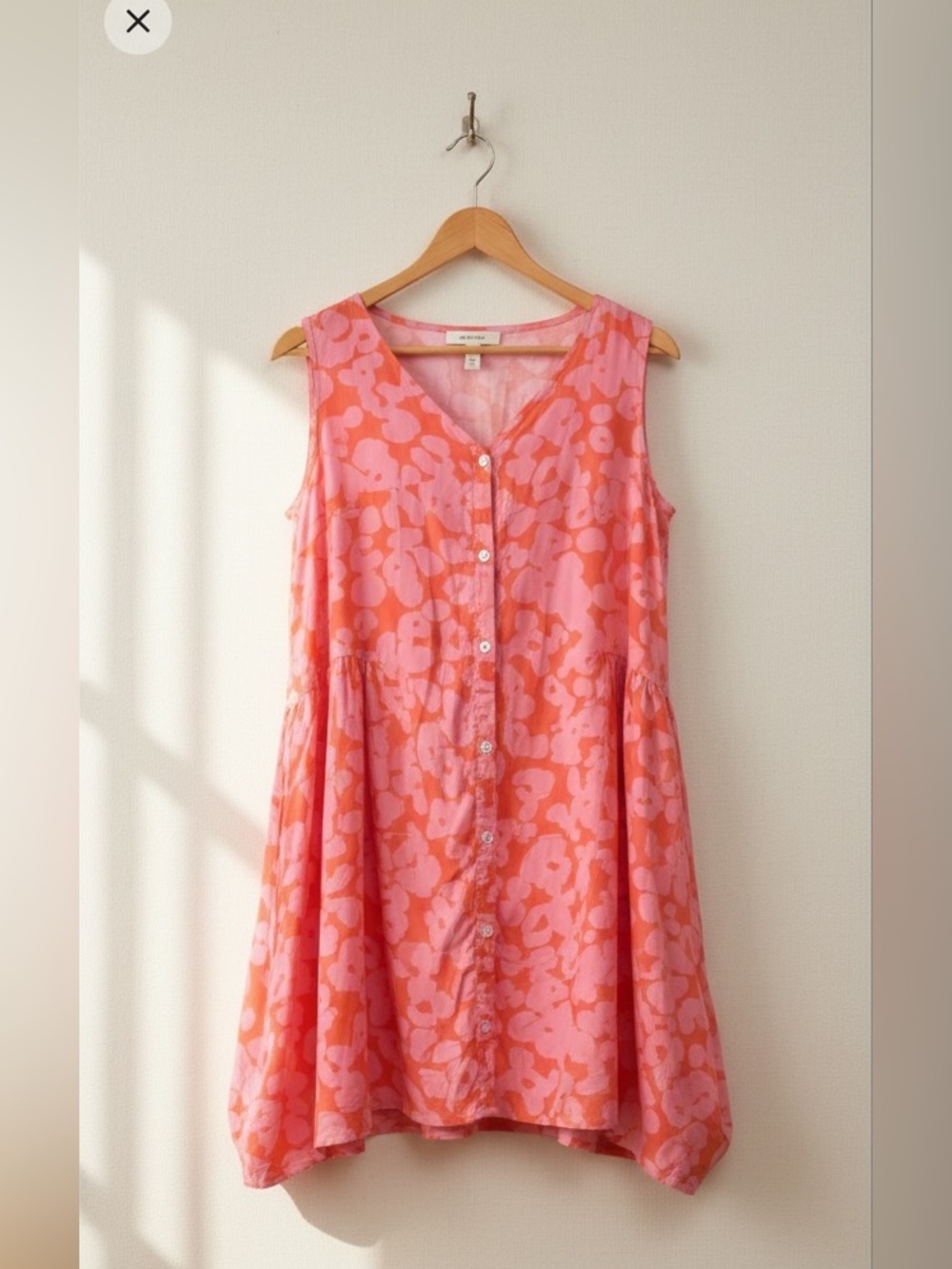 Mud Pie Pink Floral Button Front Sleeveless Flowy Dress Size M